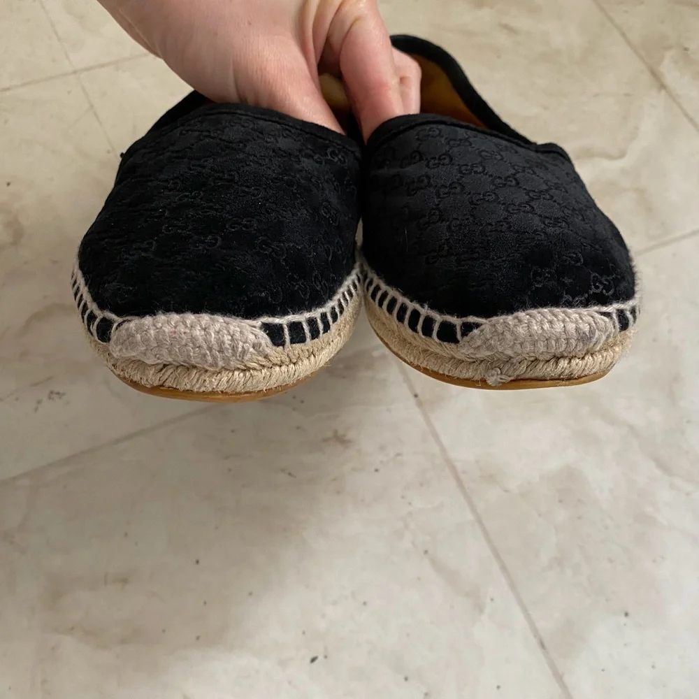 Gucci Micro Guccissima GG Monogram Black Suede Espadrilles Flats Size 6.5/36.5